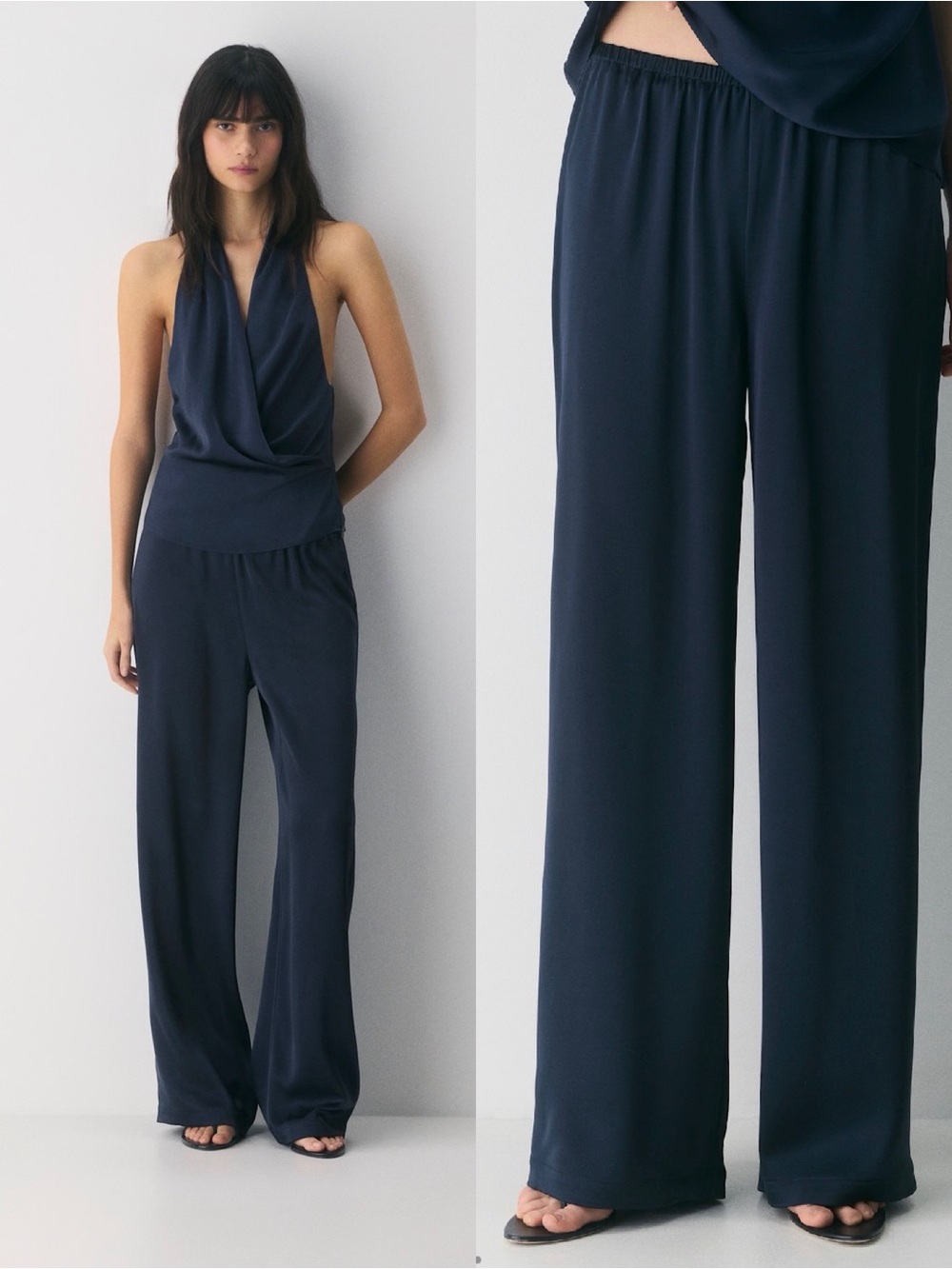 NWT Aritzia Babaton Archer Satin Pant in Admiral Navy Size Medium High Rise